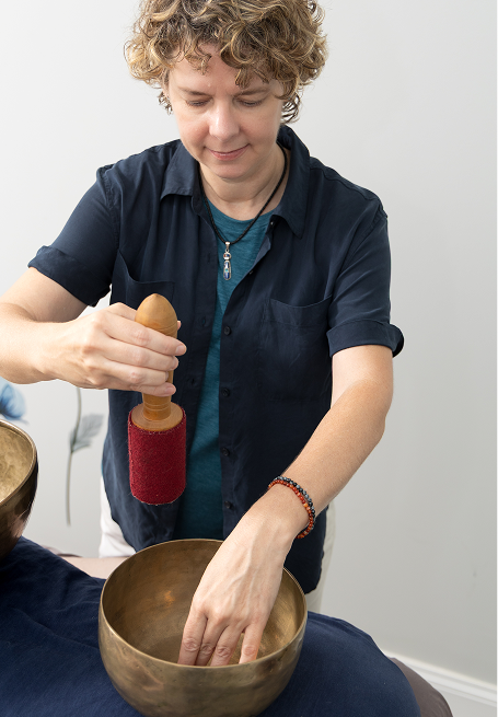 Bodycentric Healing Arts therapist with client doing sound healing
